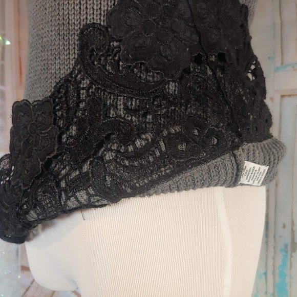 MADE for impulse long sleeve crew neck sweater dress w lace trim/size M/grey blk - Picture 5 of 9